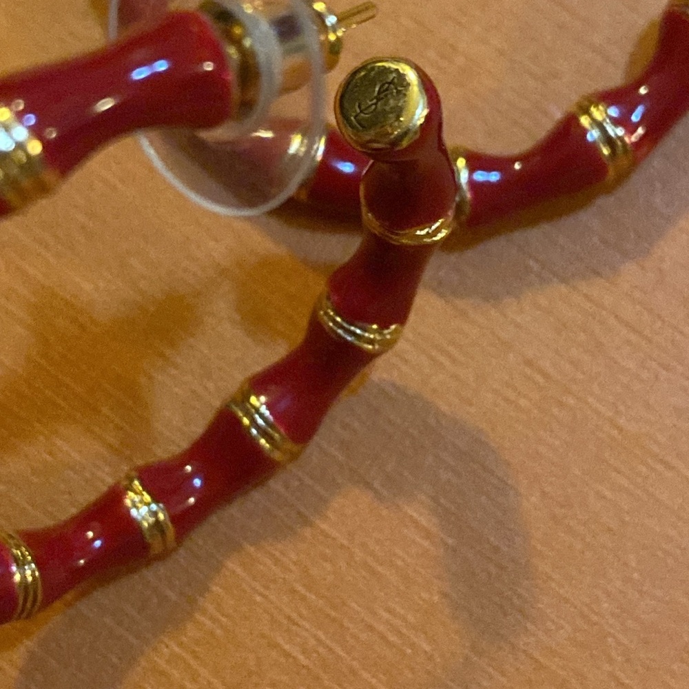 Saint Laurent Bamboo Hoop Earrings In Red 687319 - Picture 3 of 7